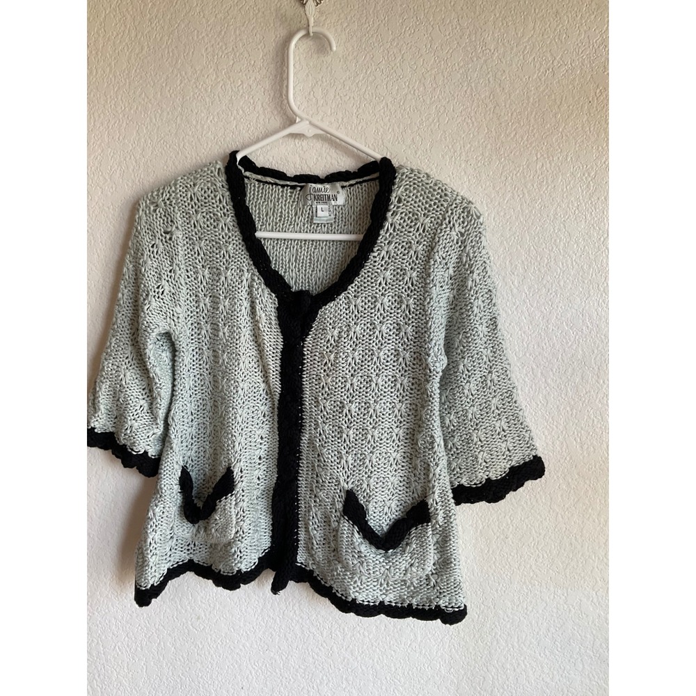 Jamie Kreitman Mint Green Scalloped Knit Open Front Cardigan Sweater large